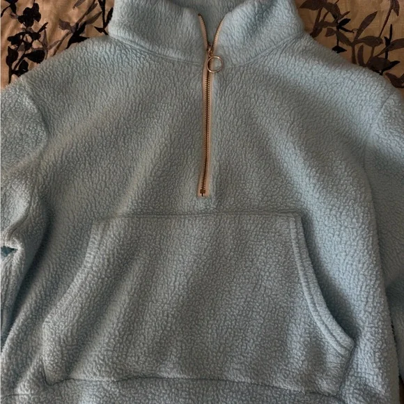 Light Blue Sherpa Half-Zip Pullover - Picture 2 of 4